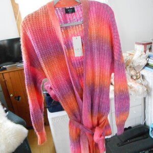 VICI LONG BELTED SWEATER-OMBRE PINK AND PURPLE STRIPED-WOMEN'S SIZE SMALL-NWT